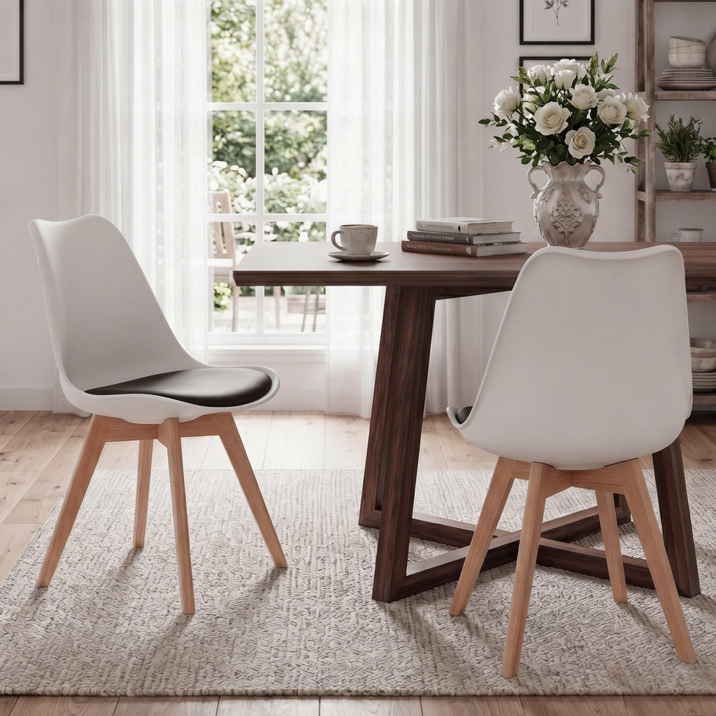 Mid Century Modern, Shell Lounge Plastic Side Chair with Soft Padded and Wooden Legs Living Room Bedroom Kitchen Set