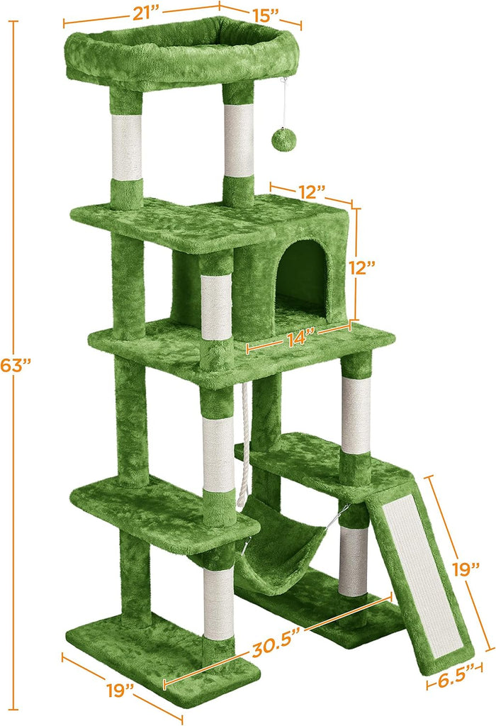 63in Sturdy Large Cat Tree for Indoor Heavy Cats, Tall Tower
