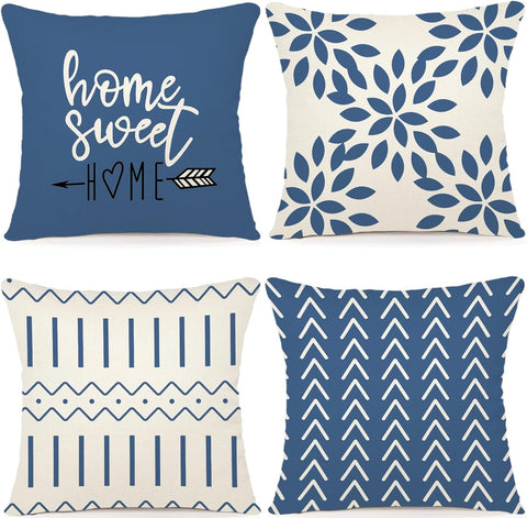 Pillow Covers 18x18 Set of 4, Modern Sofa Throw Pillow Cover, Decorative Outdoor Linen Fabric Pillow Case