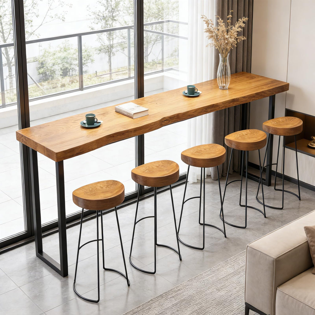 39.37in Bar Table, Solid Wood Narrow Counter Height Table, Industrial Kitchen Dining Table, for Coffee Shop, Living