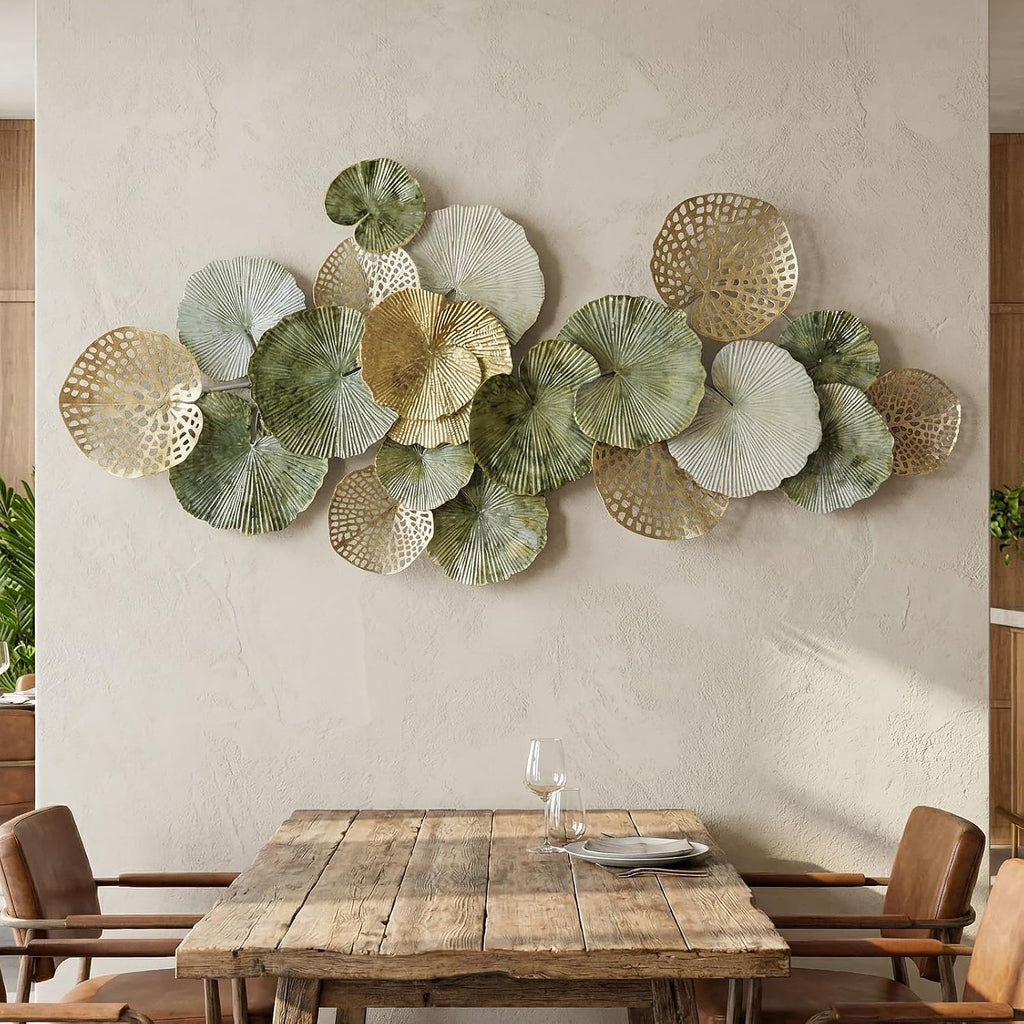 Large Metal Wall Decor 3D Stacked Metal Wall Art Modern Lotus Leaf Wall Sculptures Hanging Decoration Bedroom