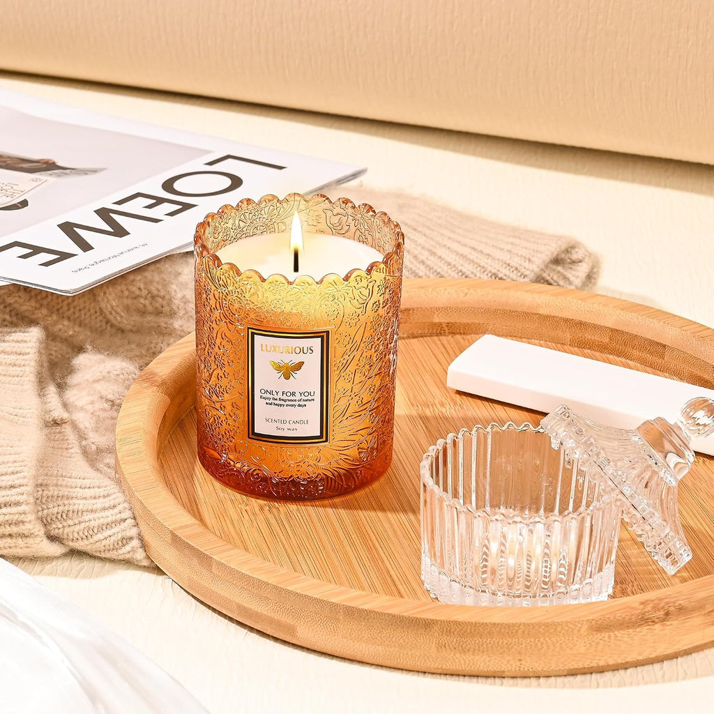 Amber Scented Candle, Candles Scented, Candles Gifts for Women & Men, Luxury Glass Jar Candle, Natural Soy Candle, 40 - Set of 7