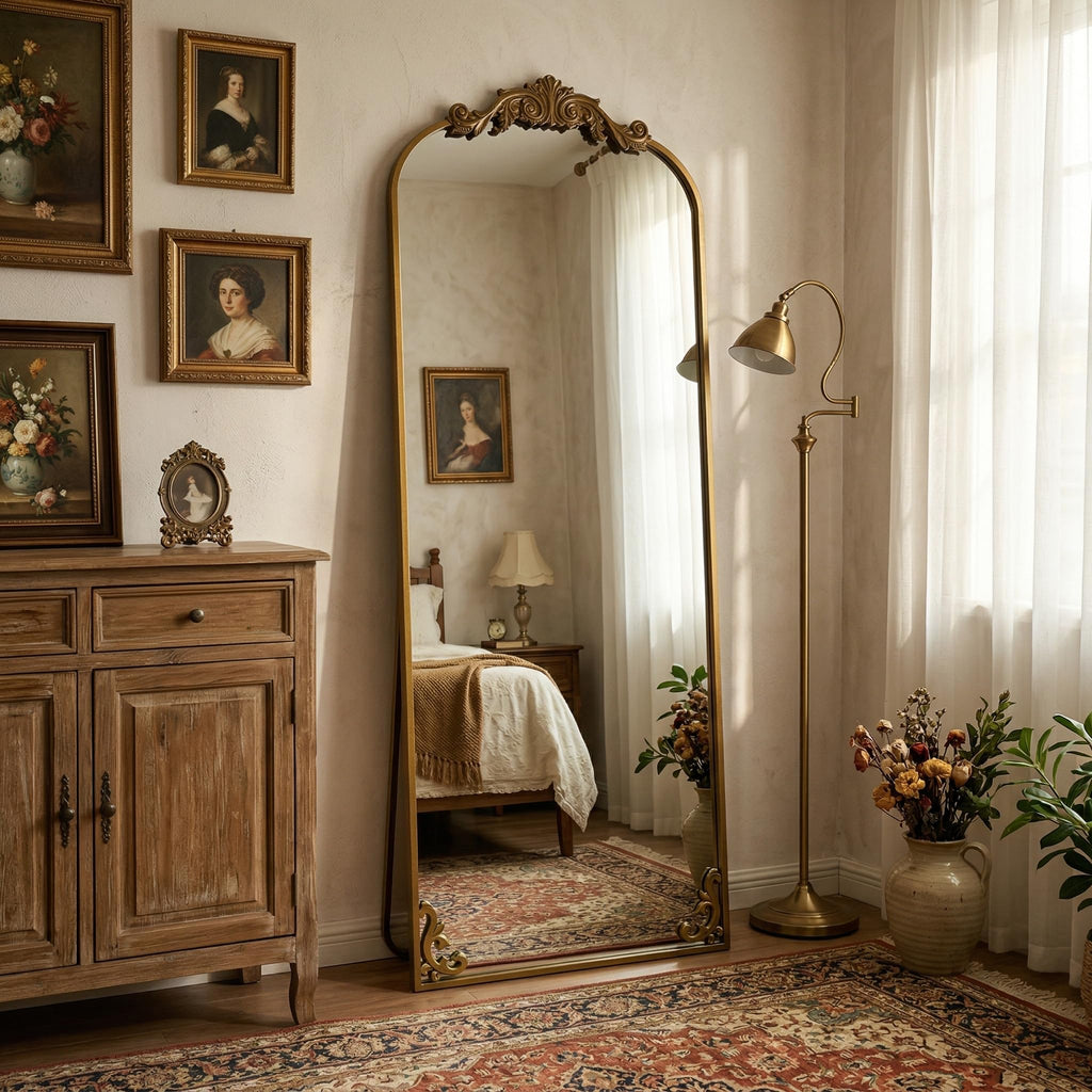 64"x21" Vintage Full Length Mirror, Arched Standing Mirror