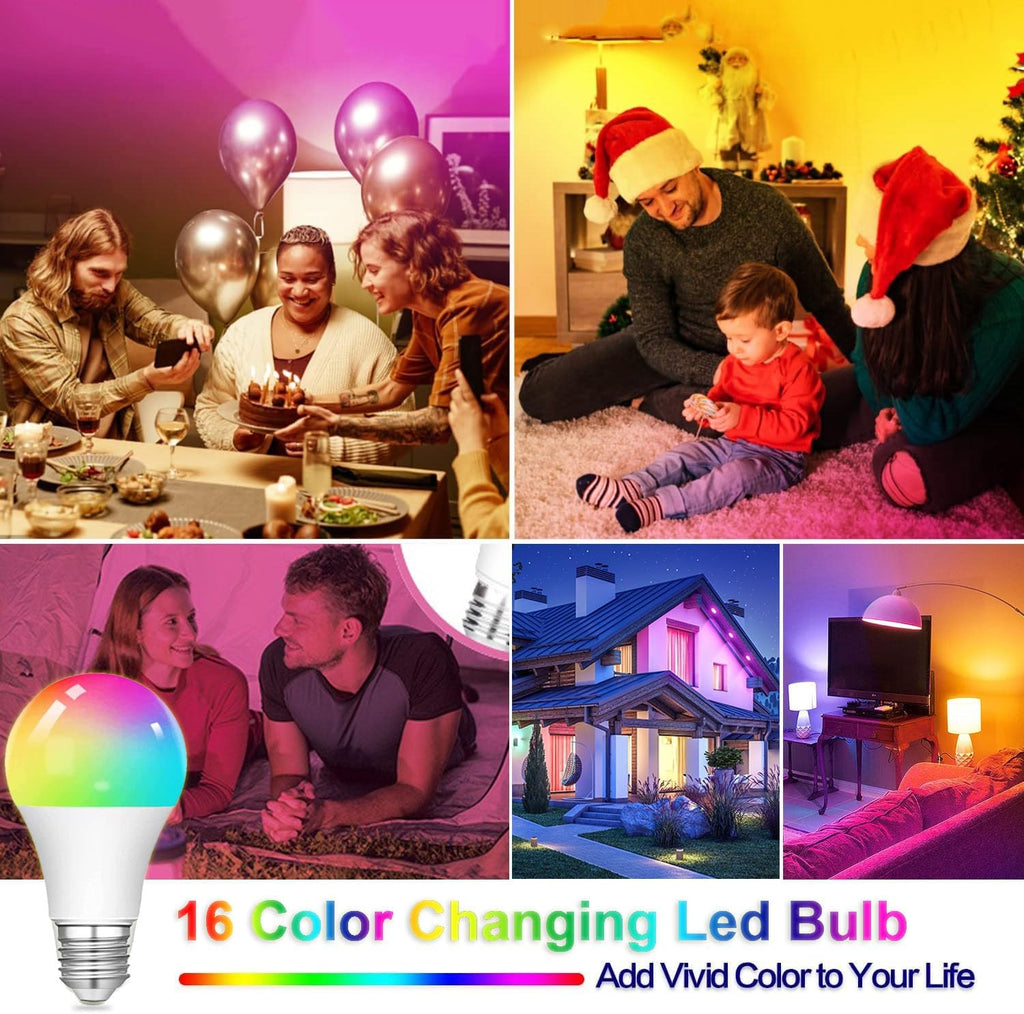 RGB Color Changing Light Bulbs,9W RGB LED Light Bulbs,40W Equivalent A19 E27/E26 Warm White 6500K,16 Color Multicolor