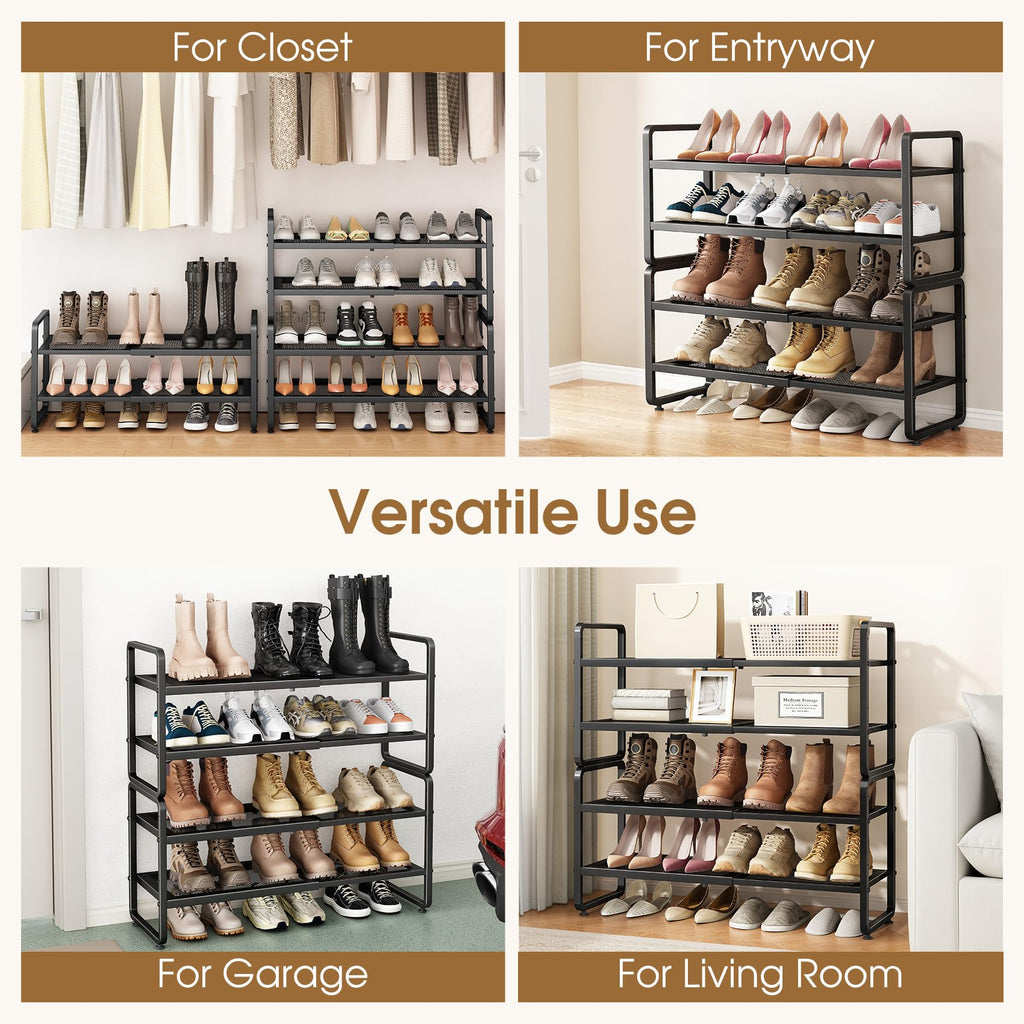 Expandable Shoe Rack for Closet, Adjustable Metal Shoe Organizer with Sturdy Mesh Shelves for Boots & Heels