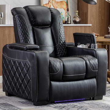 Electric Power Recliner Chair with Ambient Lighting, Faux Leather Dual Motor Power Home Theater Seating with