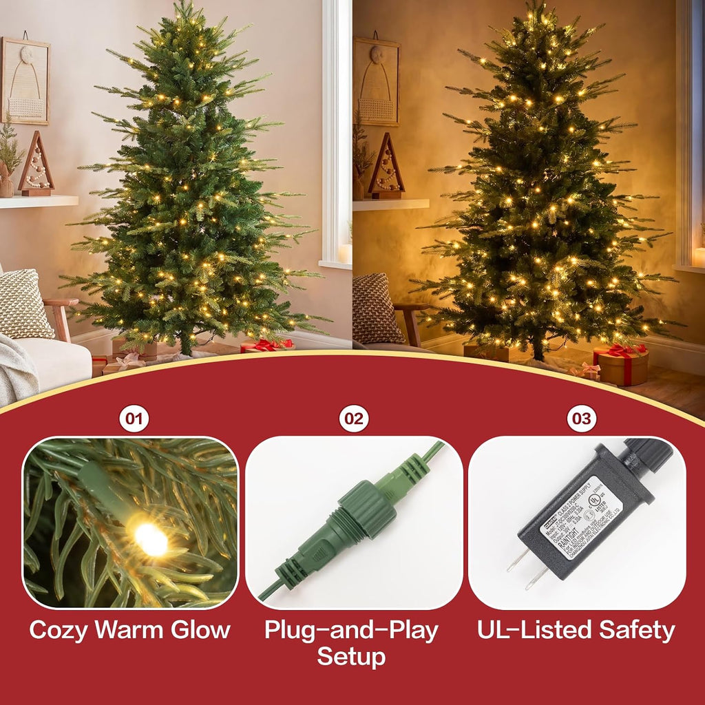 7 FT Prelit Aspen Fir Christmas Tree, Blue Spruce Xmas Tree | Blue Spruce Slim Pencil Xmas Tree PE & PVC Mixed Branch