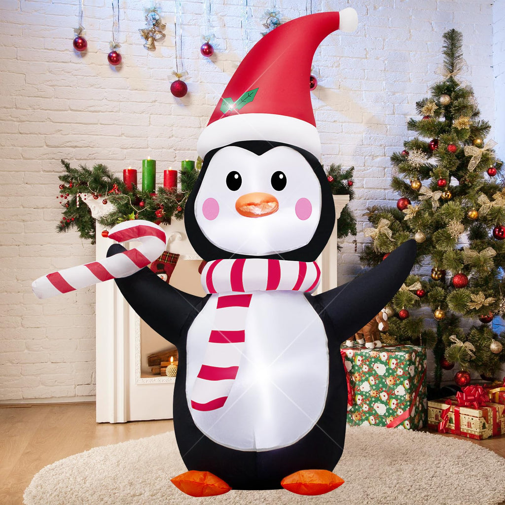 4FT Christmas Inflatable Penguin with Candy Cane
