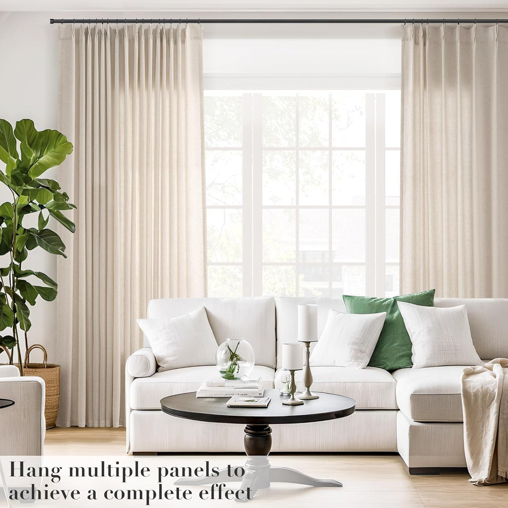96 Inch Pinch Pleated Linen Curtains 2 Panel Set Light Filtering Privacy Window Curtains for Living Room Bedroom