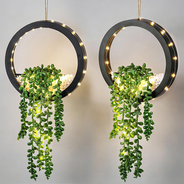 2 Pack Artificial Hanging String of Pearls Plants with LED Lights