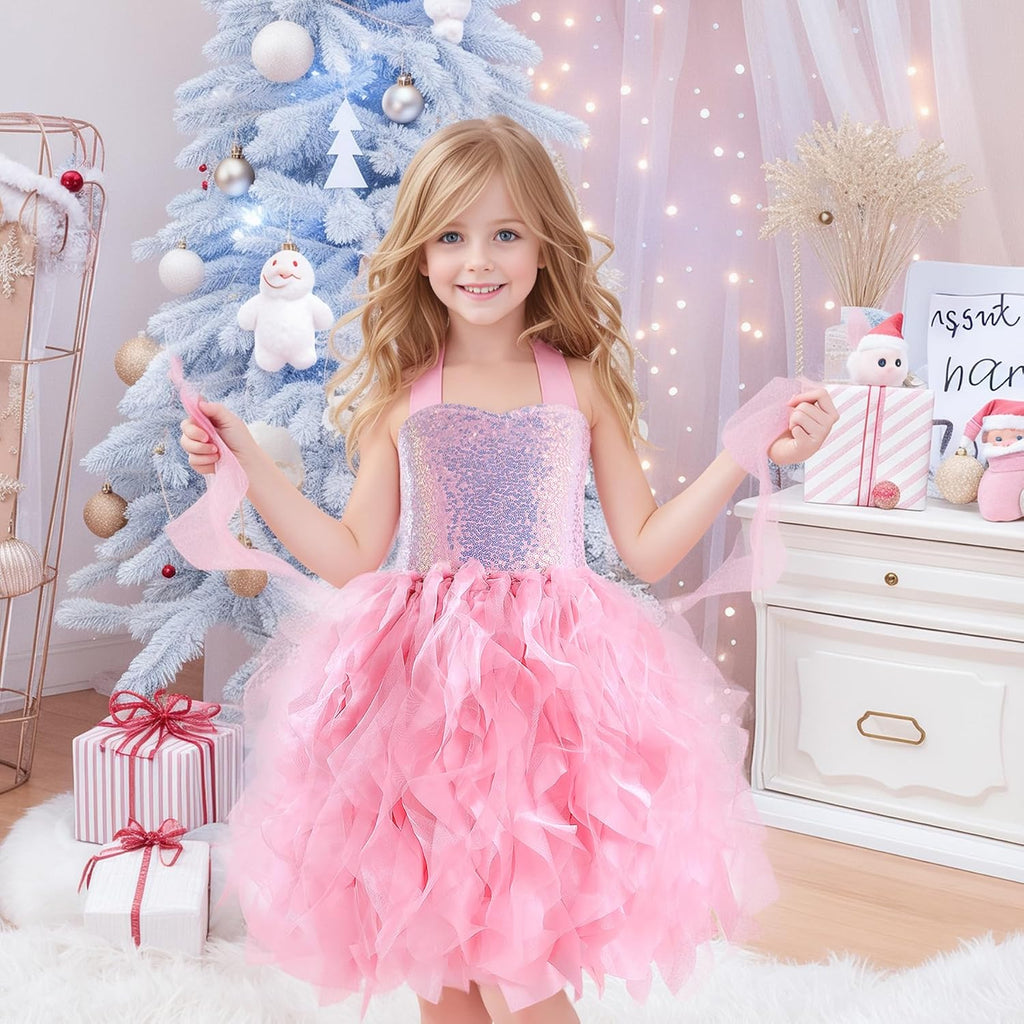 Christmas Tutu Dress for Girls Sequin Tulle Fairy Ball Dresses for Toddler Kid Little Girl Fancy Sparkly Birthday