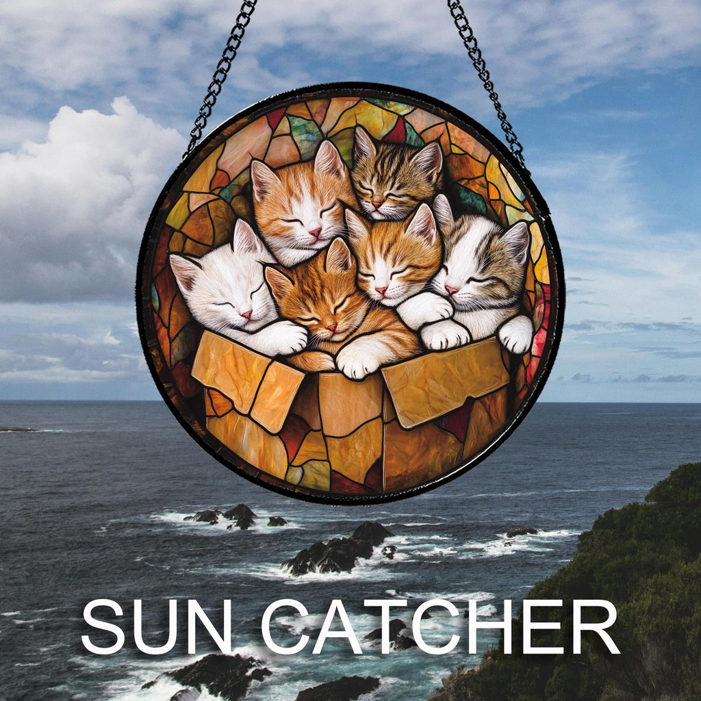 Sleeping Kittens Stained Glass Window Hanging Suncatcher Gifts 15"