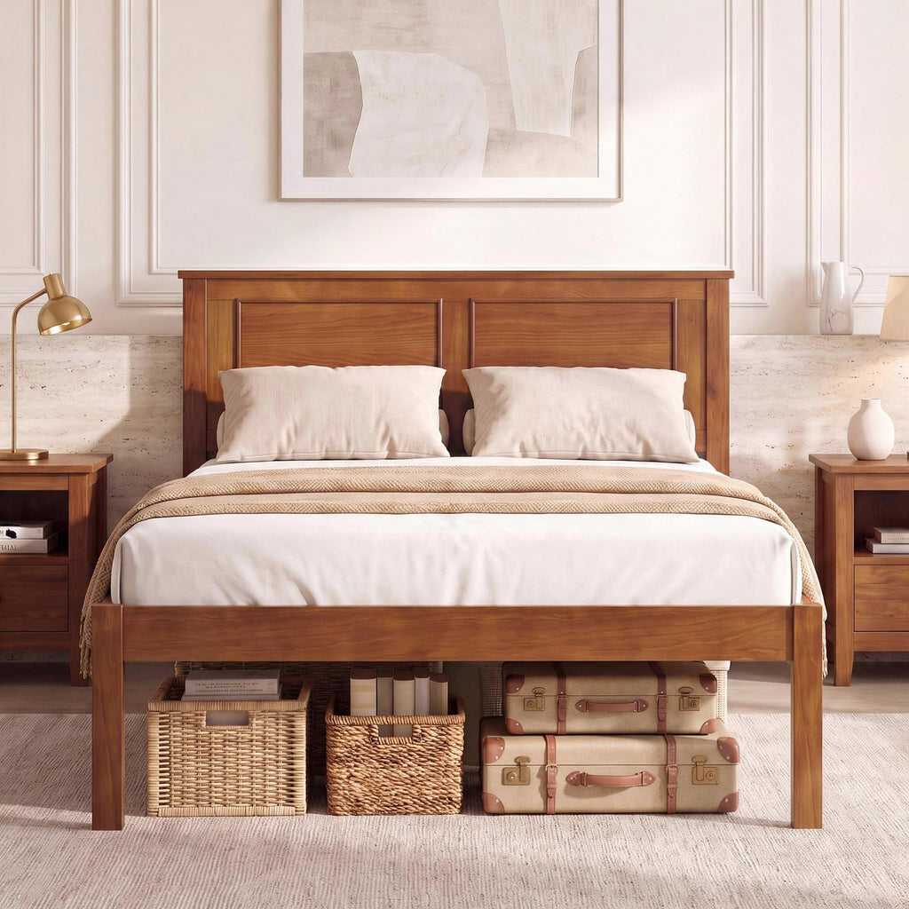 Twin Size Bed Frame with Solid Wood Legs and Wooden Slats