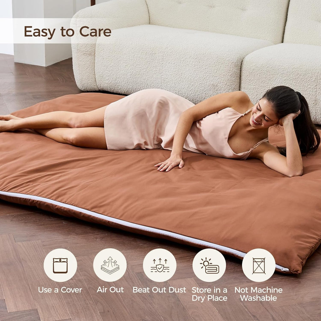 Japanese Floor Mattress with Washable Cover, Folding Futon Mattresss, Tatami Mat Sleeping Pad with Thicken Memory