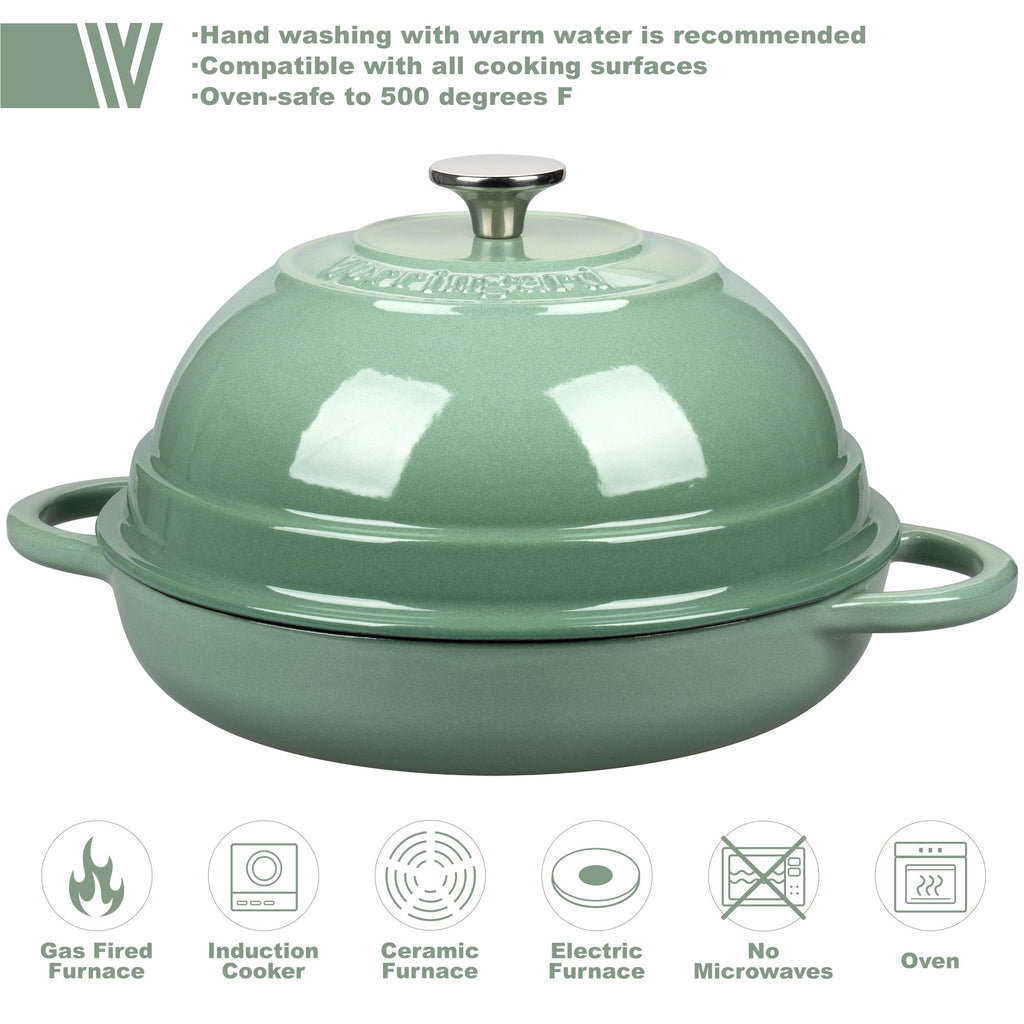 Cast Iron Enameled Dutch Oven Pot with Lid for Bread Baking, Bread Oven, 6 Quart, Sage Green