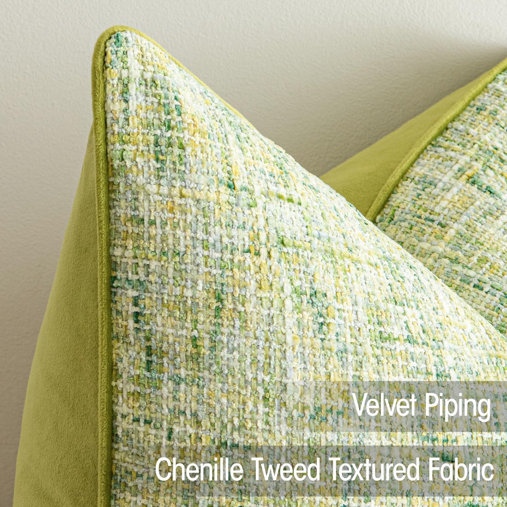 Green Reversible Pillow Covers 2 Pack - Farmhouse Chenille Velvet Throw Pillows, Neutral Textured Decorative Throw