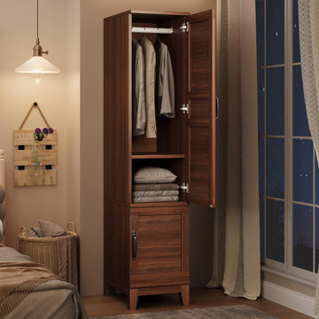 Armoire Wardrobe Closet with 2 Doors, Wooden Wardrobe Cabinet with Hanging Rod, 72 in Narrow Tall Clothing Armoire