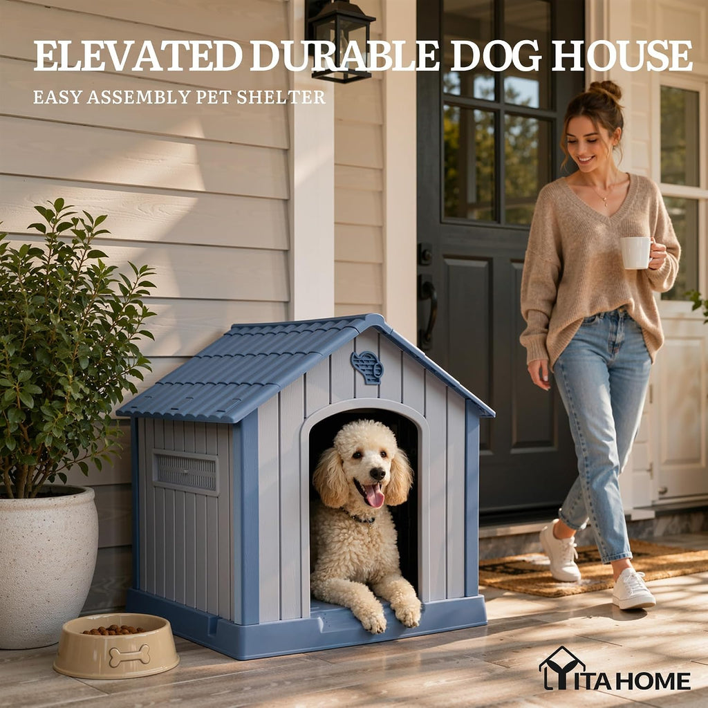 32" Dog House w/Air Vents Elevated Floor, in/Outdoor PP Dog House