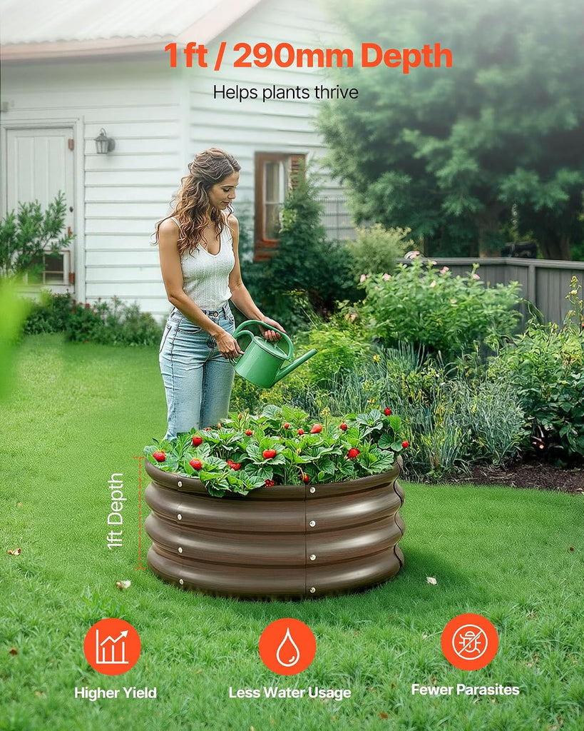 3 Pcs 2x2x1ft Round Galvanized Raised Garden Bed Kit, Outdoor Metal Raised Beds for Gardening Vegetables, Easy
