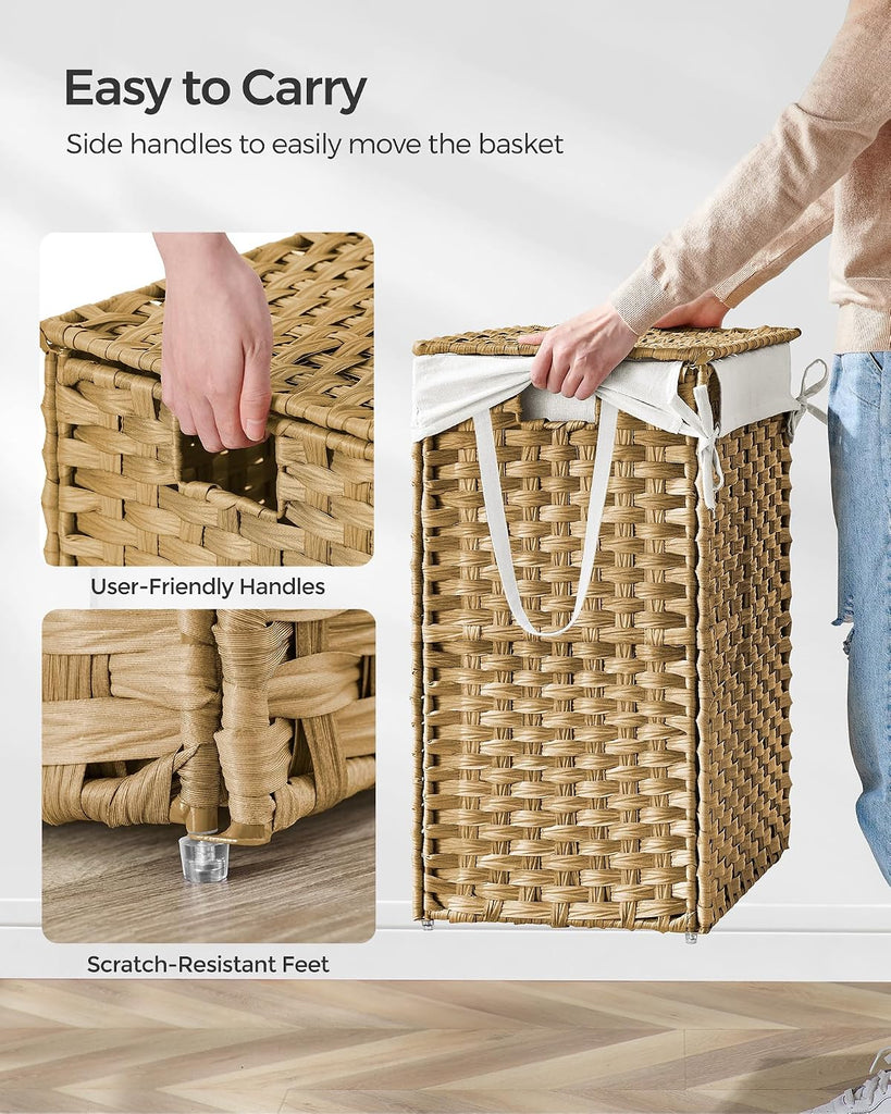 Laundry Hamper with Lid, 23.8 Gallon (90 L) Synthetic Rattan Clothes Laundry Basket with Lid and Handles, Foldable
