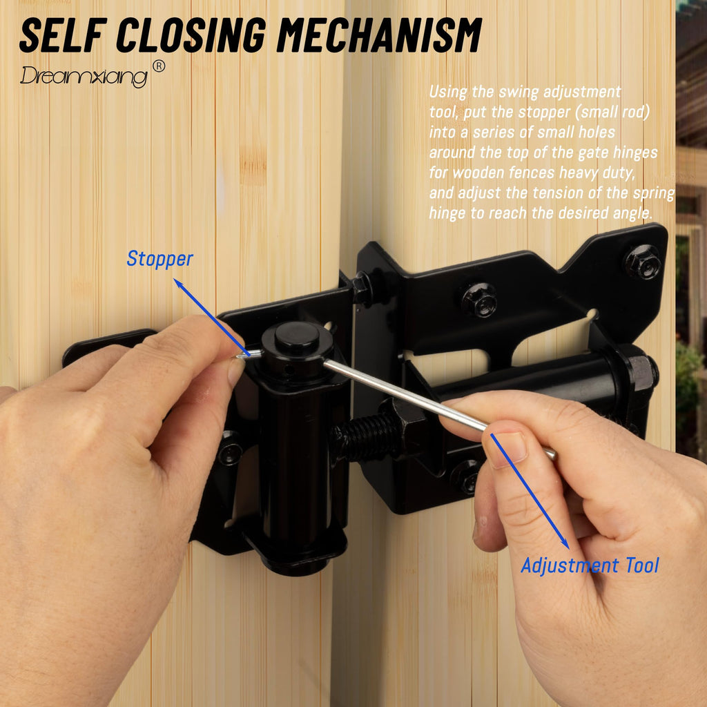 Heavy Duty Non-Weld Self Closing Gate Hinges Adjustable Hardware 2 Pack