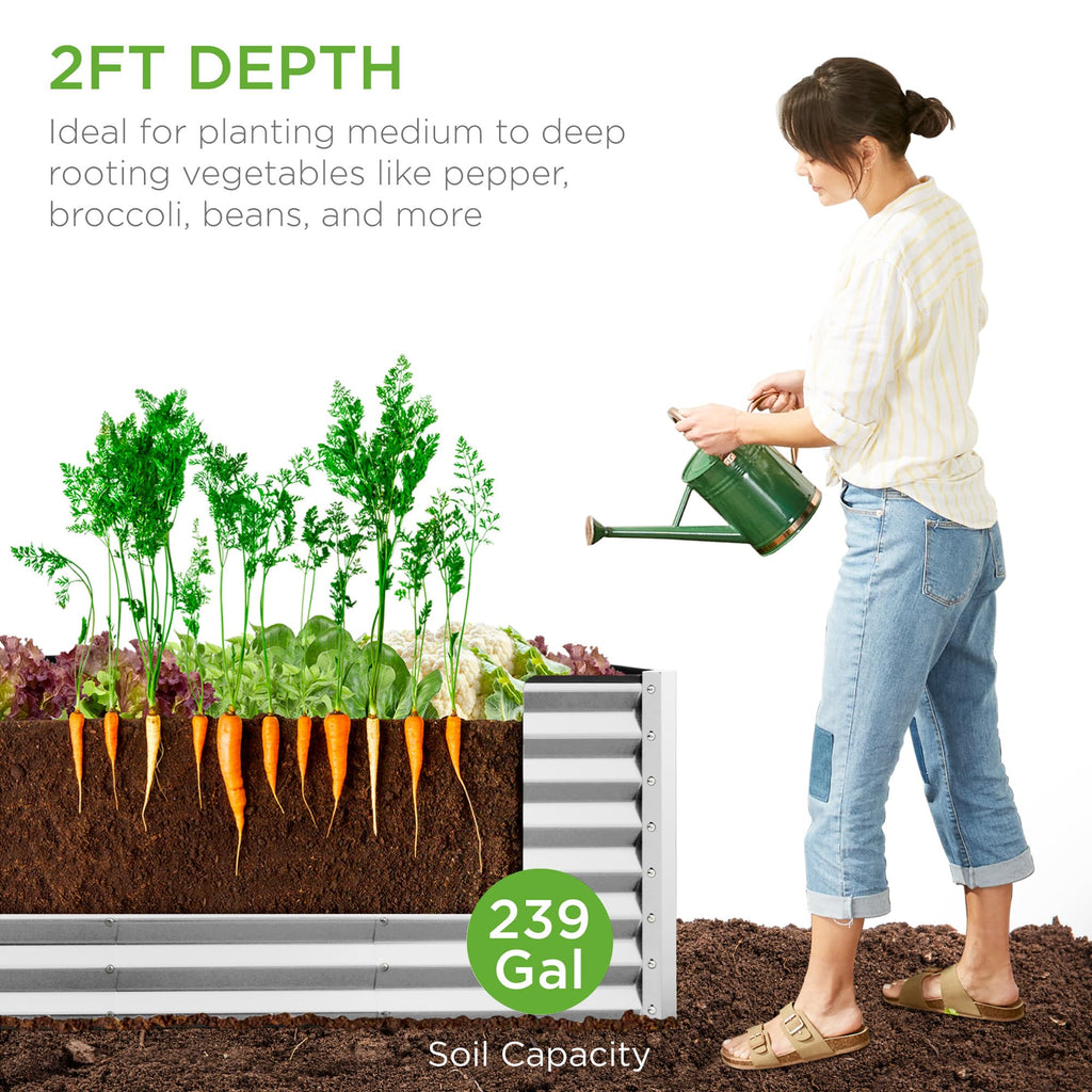8x2x2ft Raised Outdoor Metal Garden Bed, Deep Root Box Planter for Vegetables, Flowers, Herbs, 240 Gallon Capacity