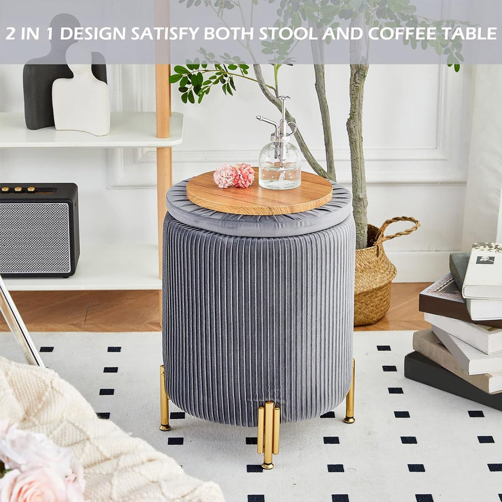 Storage Ottoman with Metal Legs, Velvet Upholstered Seat