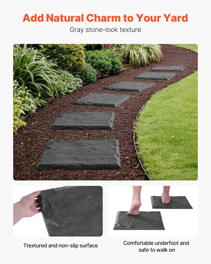 Garden Stepping Stones, 8Pcs 15.5 x 15.5 in, Decorative Stepping Stones with Stakes, Weather-Resistant Plastic
