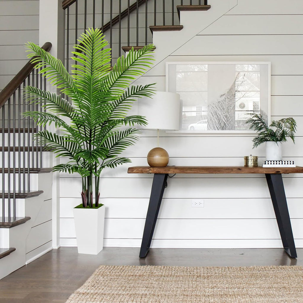 Artificial Plant 6FT Fake Palm Tree with White Tall Planter