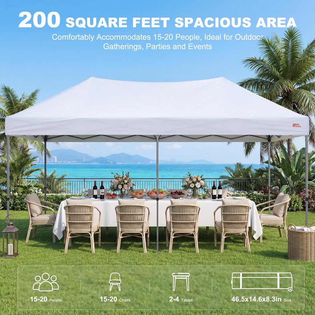 10x20 Durable Pop Up Canopy Tent with Roller Bag, White