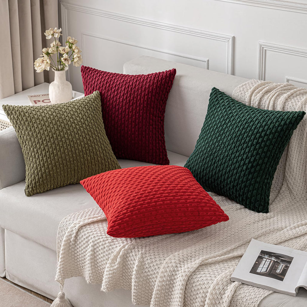 Decorative Throw Pillow Covers 18x18 Olive Green Textured Corduroy