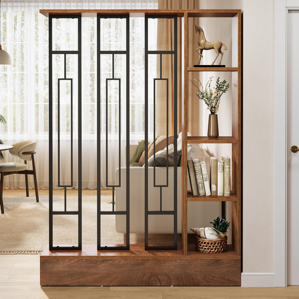 Room Divider with Shelves, 71" Freestanding Storage Room Divider