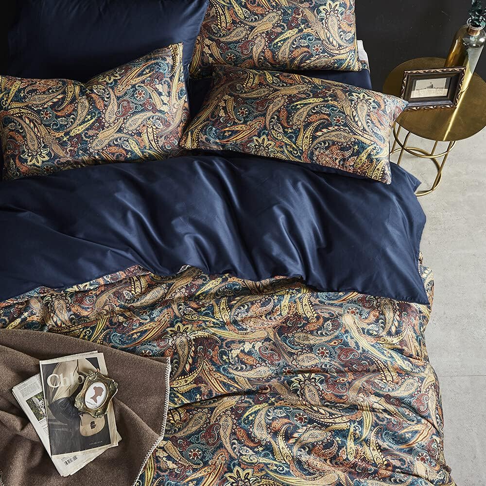 Duvet Cover Queen Set Boho Floral Pattern Duvet Cover Queen for Queen Bed Vintage Soft Bedding Leaf Print Paisley
