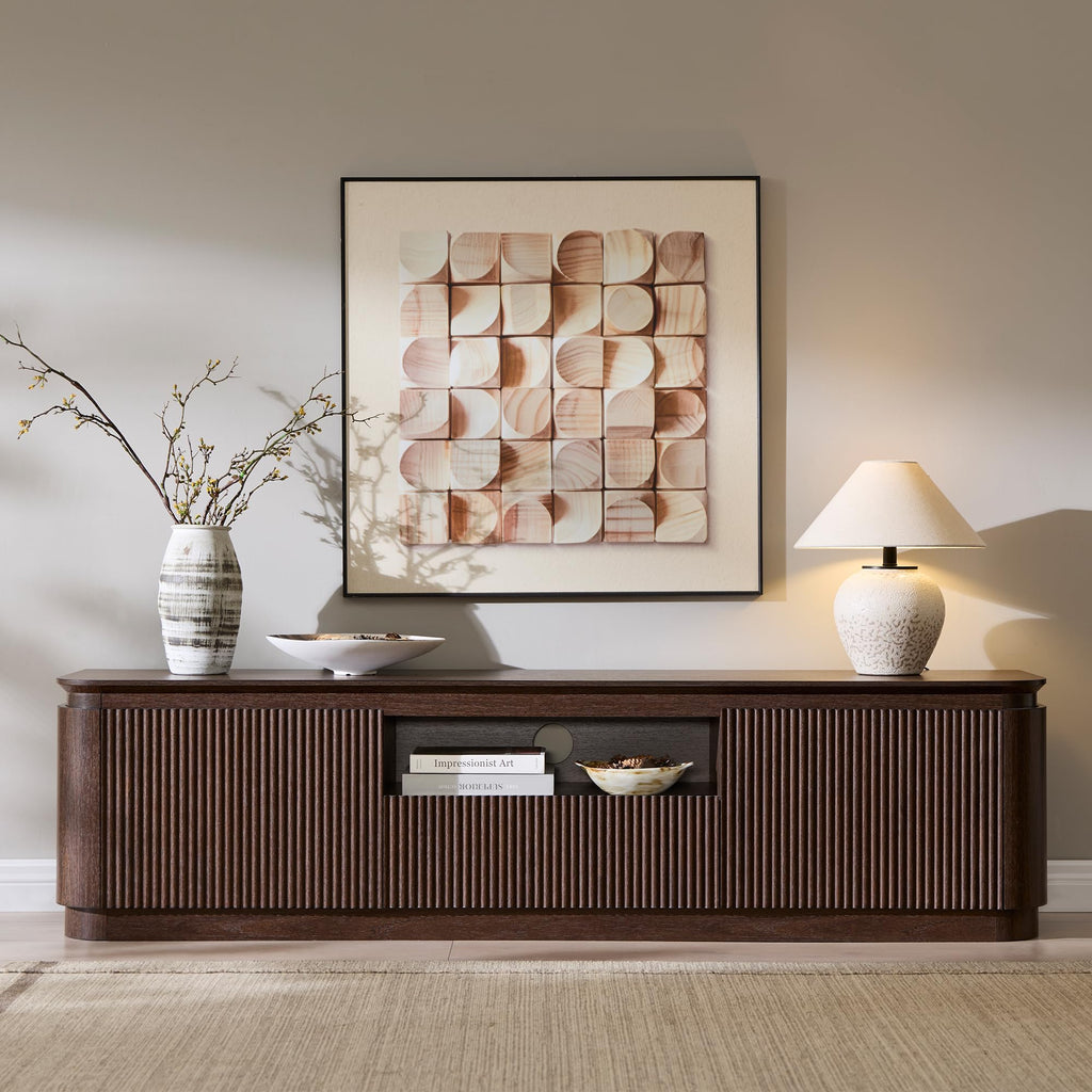 70" Fluted TV Stand for TVs up to 80", Antique Cacao Walnut