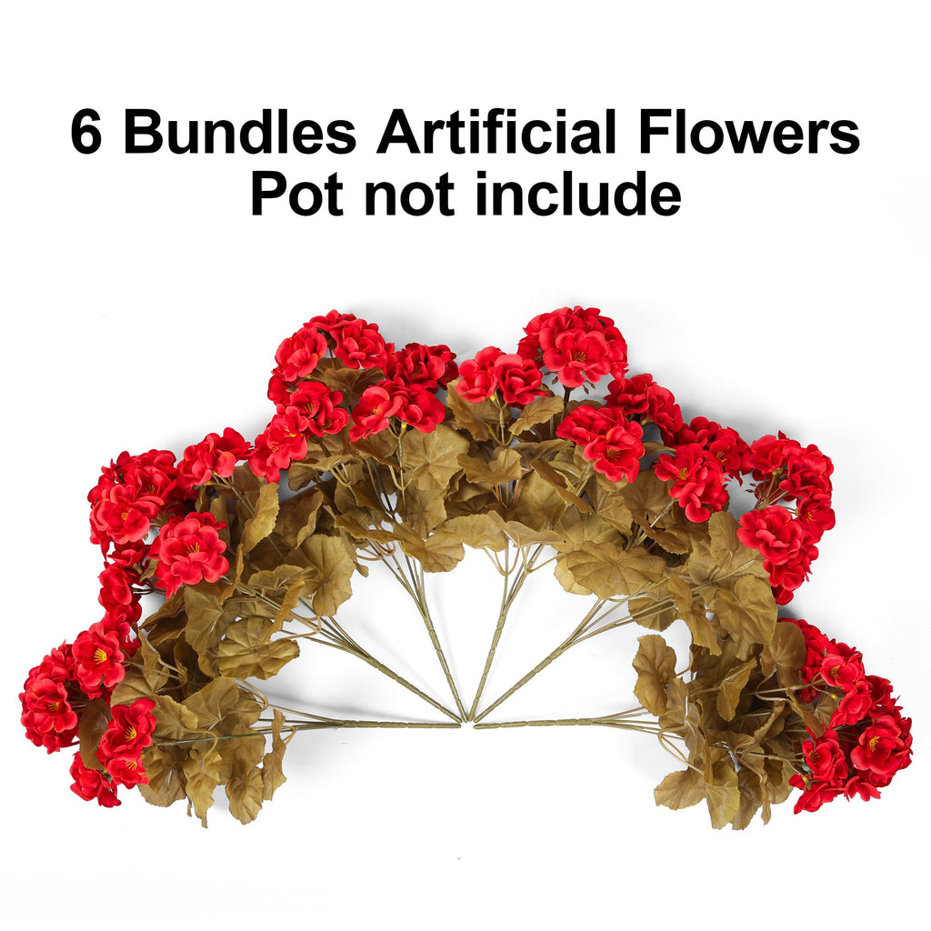 Fake Geraniums Burgundy Fall Flowers Artificial Flowers for Outdoors Autumn Decor, 6 Bundles Silk Geraniums Fake