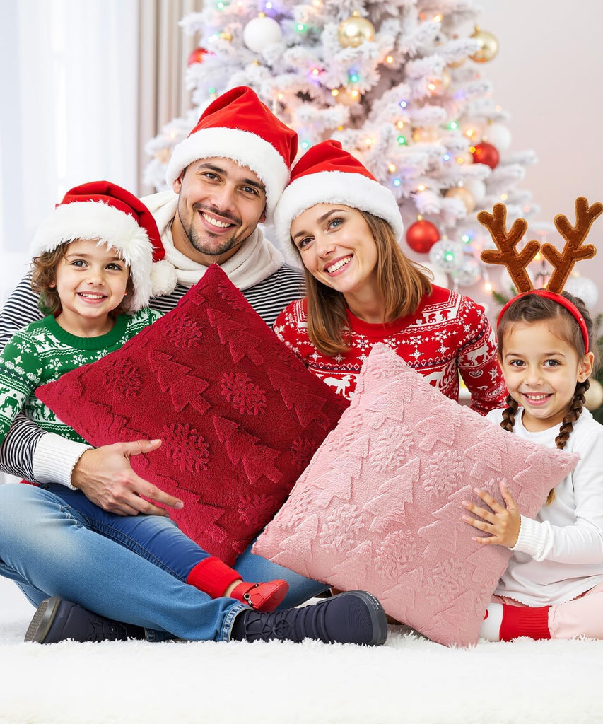 Christmas Pillow Covers 20x20 inch,Luxury Christmas Tree Faux Fur Throw Pillow Covers Red Cute Soft Plush - Set of 2