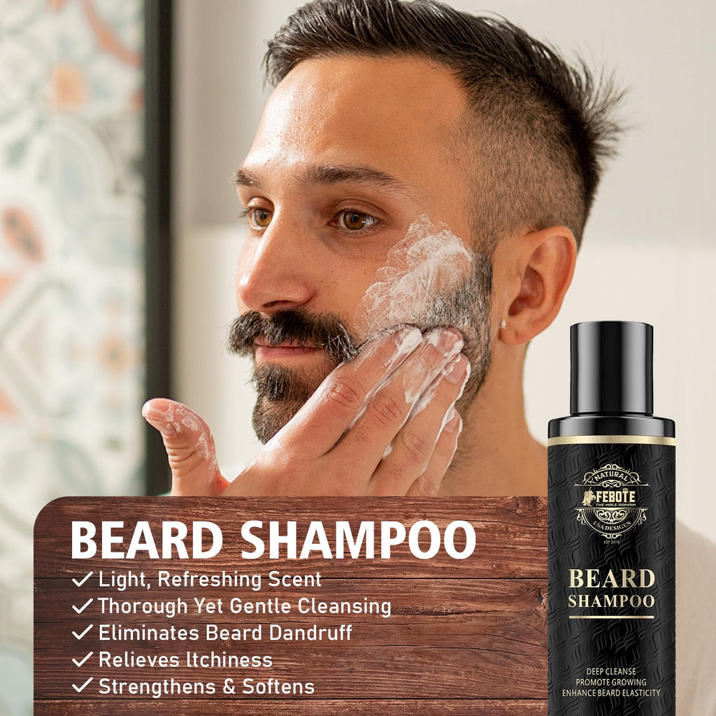 Beard Care Kit for Men - Premium Grooming & Care Set with Beard Wash, Oil, Balm, Brush, Massager Roller and Scissors