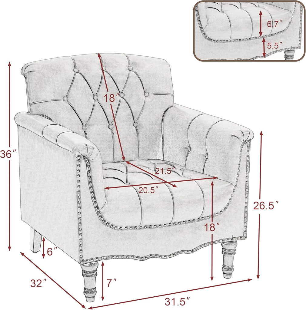 Faux Leather Accent Chair, Button Tufted Upholstered Armchair, Brown