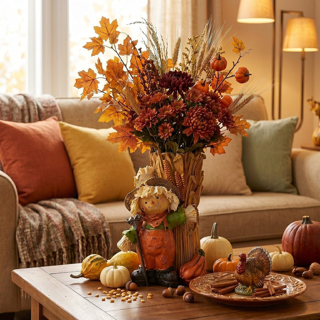 Fall Scarecrow Vase Decoration 11.4 Inch Resin Wheat Vase