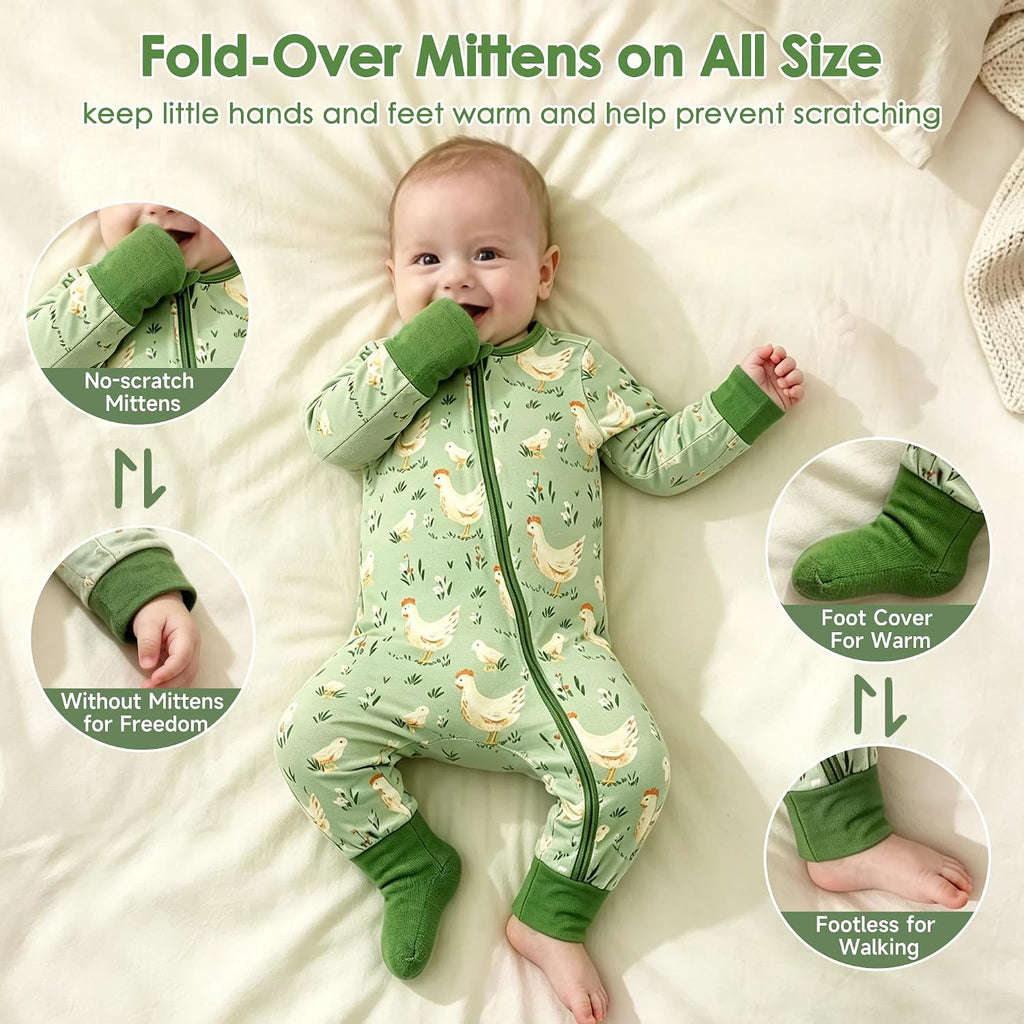 Bamboo Sleepers for Baby Footie Pajama, Way Zipper Onesie