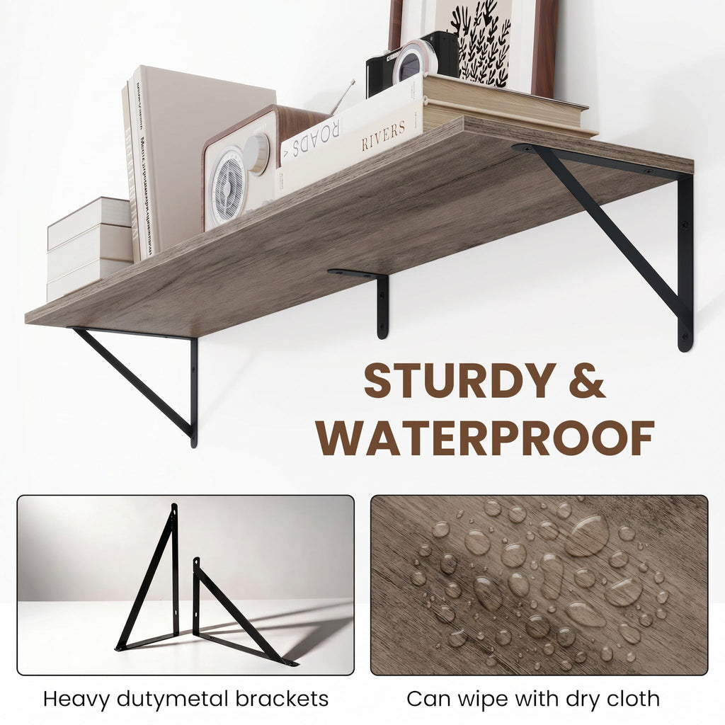 Deep Floating Shelves for Wall, 48W x 8D Rustic Grey Wood Wall Shelves Set of 2, Large Floating Shelf and Decor