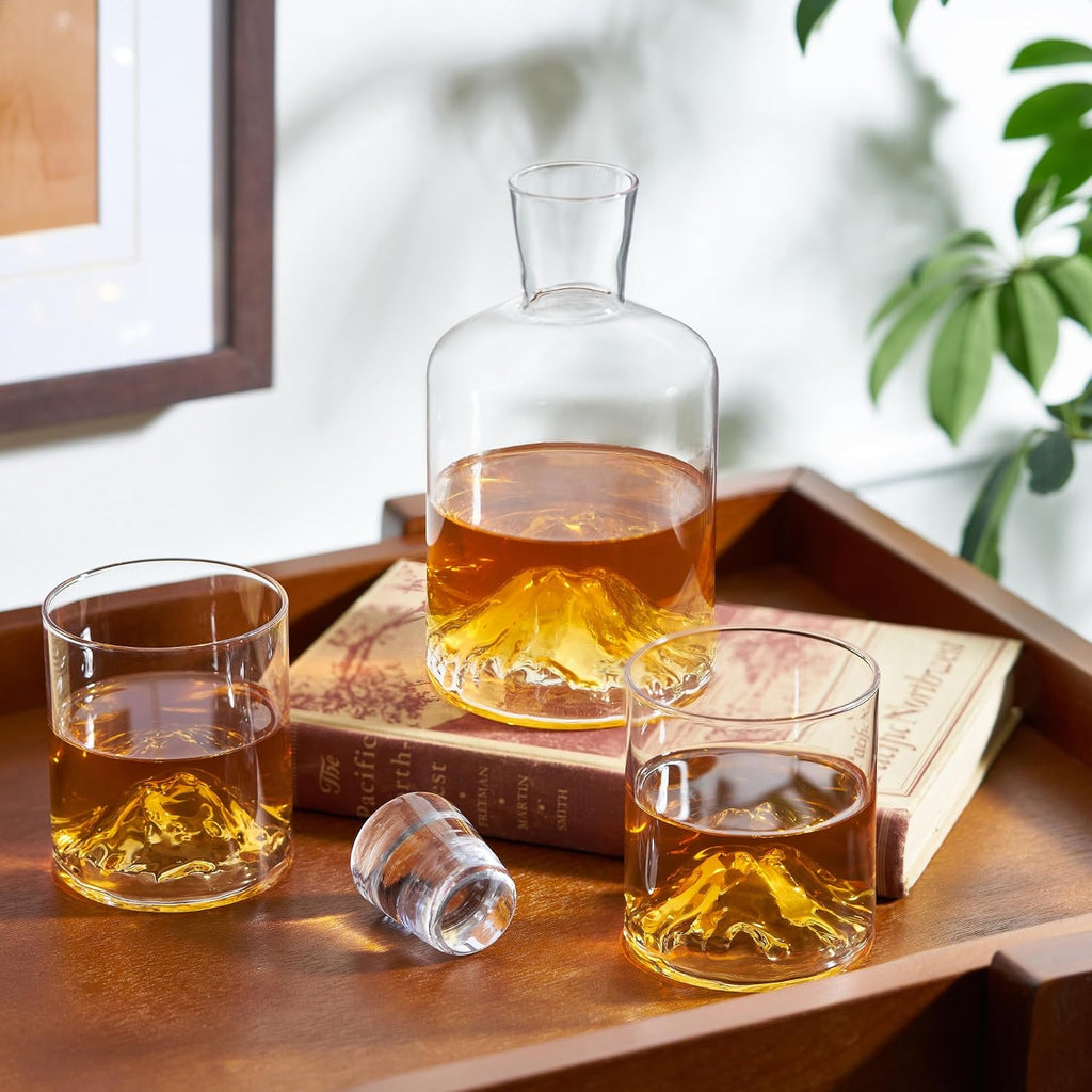 Mountain Decanter, Lead-Free Crystal, Hand-Blown Decanter with Stopper, 24 Oz Capacity