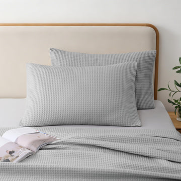 100% Cotton Waffle Pillow Shams King Size Set of 2, Gray, 20" x 36"