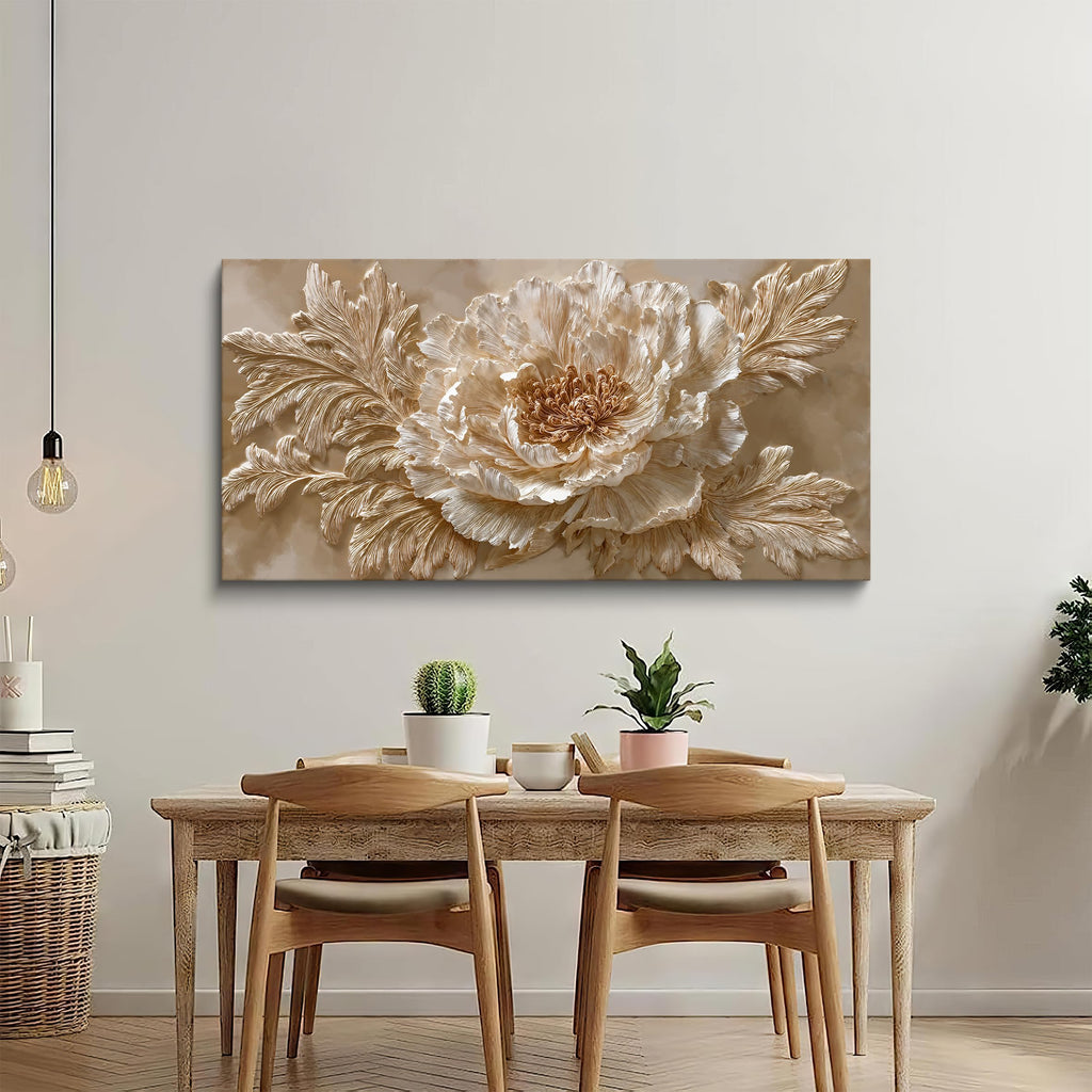 Soft Beige Peony Flower Canvas Wall Art Decor 24" X 48"