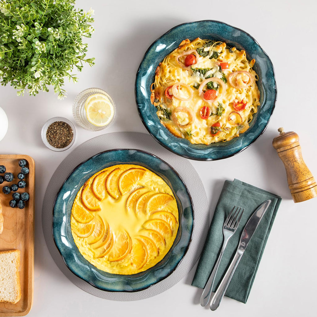 2 Pack Pie Pans for Baking, 9 Inch Ceramic Ruffled Pie Dish