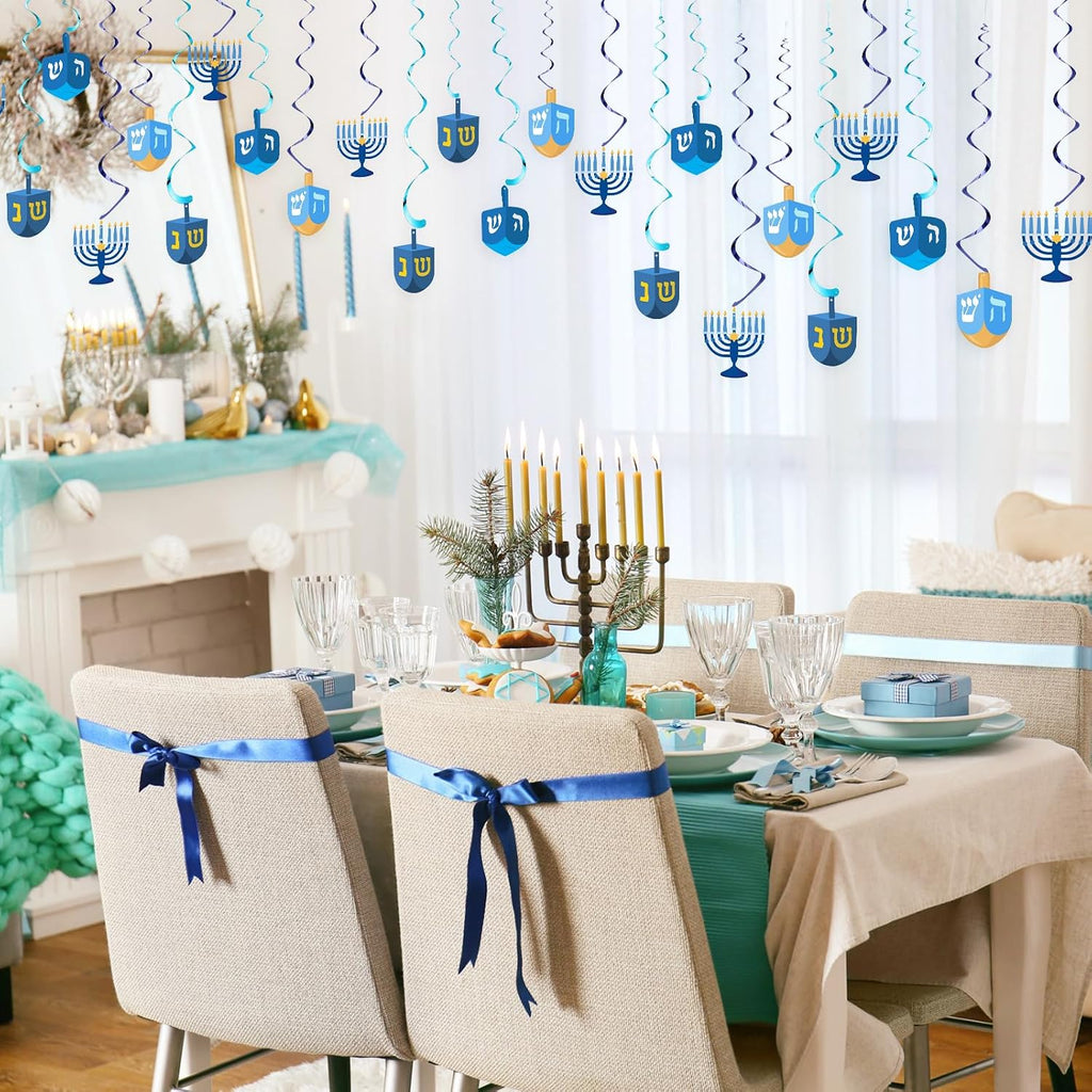 Hanukkah Dreidel Hanging Swirl Decorations Dreidel Hanging Decor for Hanukkah Party Supplies Chanukah Home - Set of 44