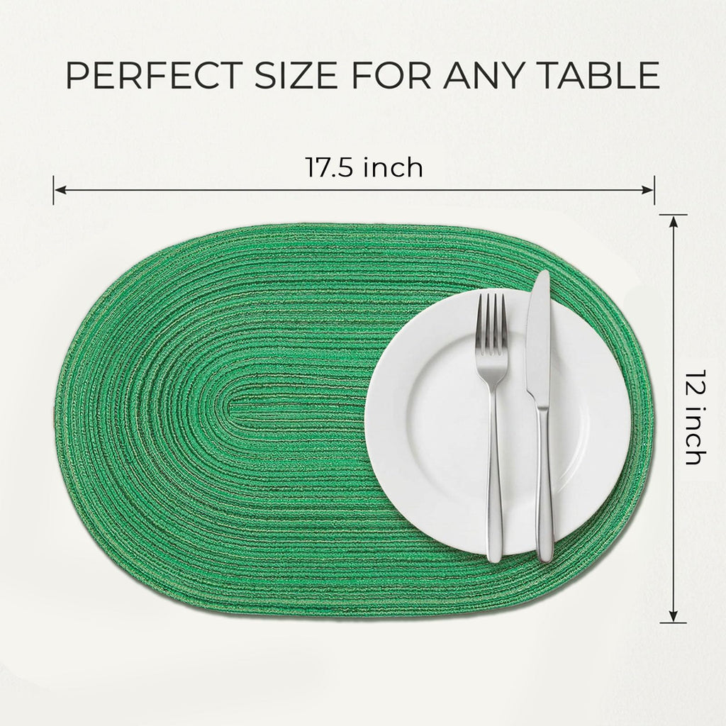 Placemats Set of 8, Woven Oval Braided Dining Table Mats(Green Shine)