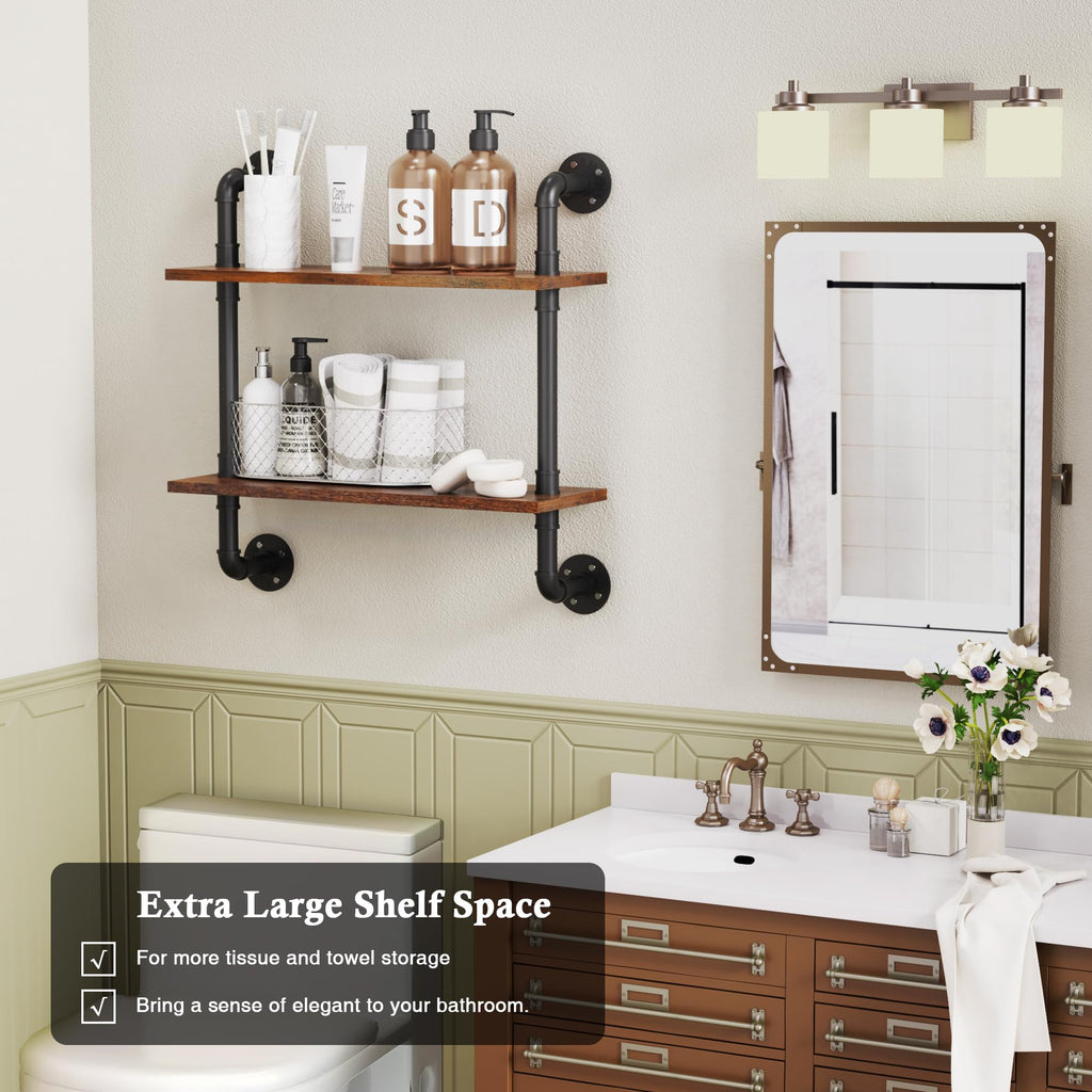 2 Tier Rustic Floating Shelves Industrial Pipe Floating Shelf