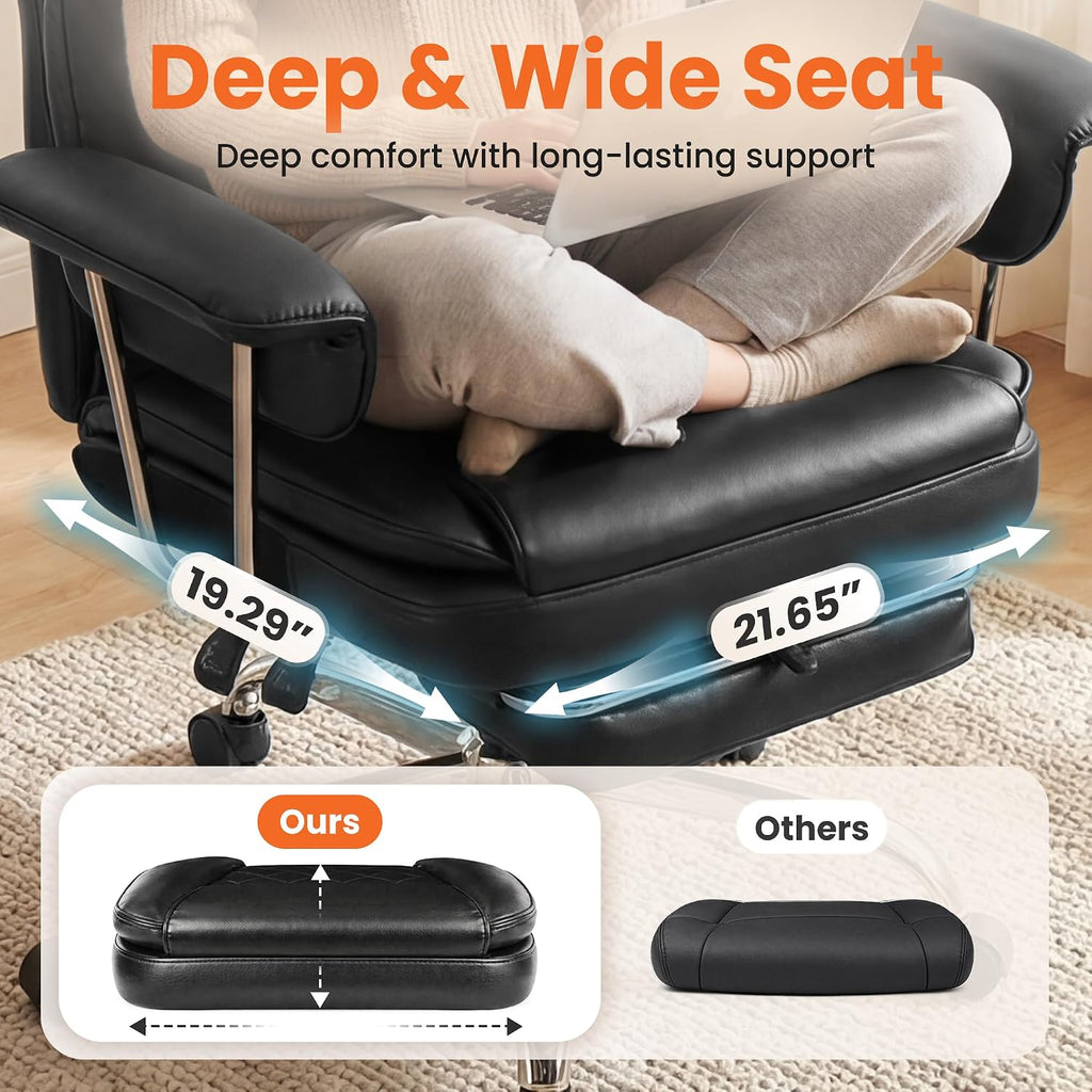 Big & Tall Leather Office Chair, High Back, Lumbar Support, Black | Gaming Chair for Adults and Computer Use