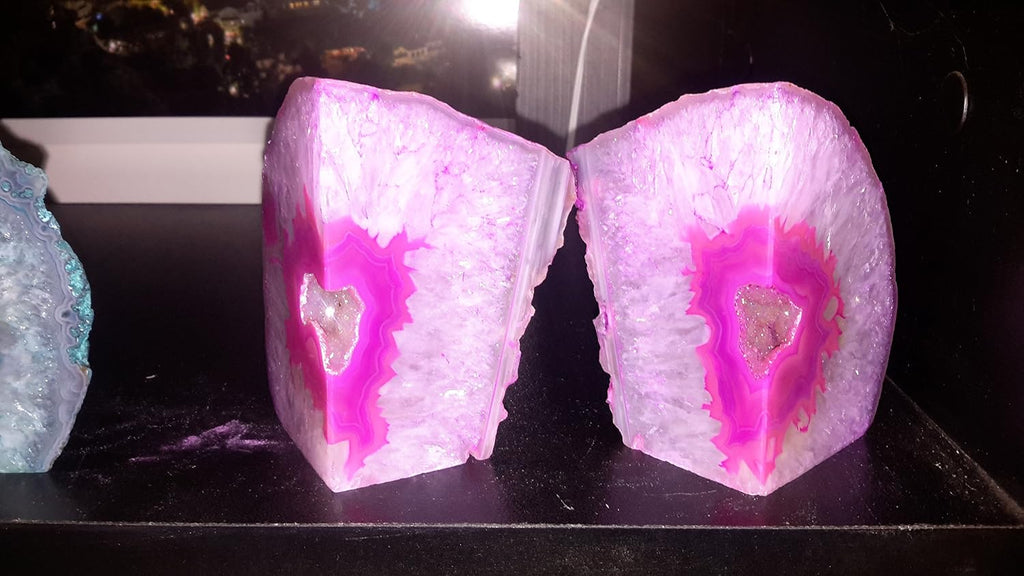 Pink Agate Quartz Geode Book Ends - Made from the Finest Grade Brazilian Agate